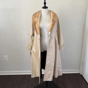 Vintage Lambskin Cream Leather Fur Collar Long Overcoat Womens, 70s Maximalist